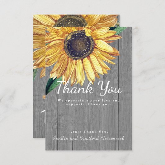 Aangepast rustig soonnebloemhout personaliseren bedankkaart (Voorkant / Achterkant)