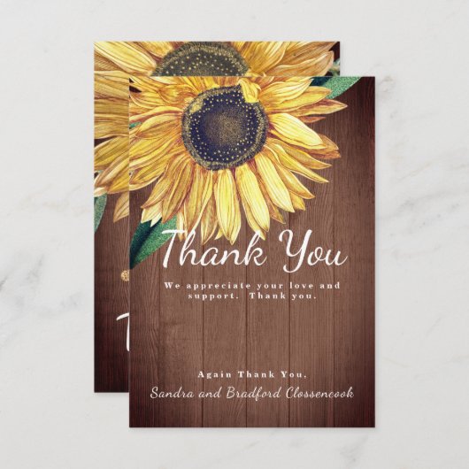 Aangepast rustig soonnebloemhout personaliseren bedankkaart (Voorkant / Achterkant)