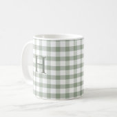 Aangepast Sage Olijfgroen Gingham Modern Monogram Koffiemok (Voorkant links)