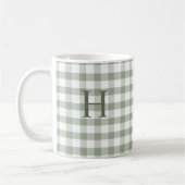 Aangepast Sage Olijfgroen Gingham Modern Monogram Koffiemok (Links)