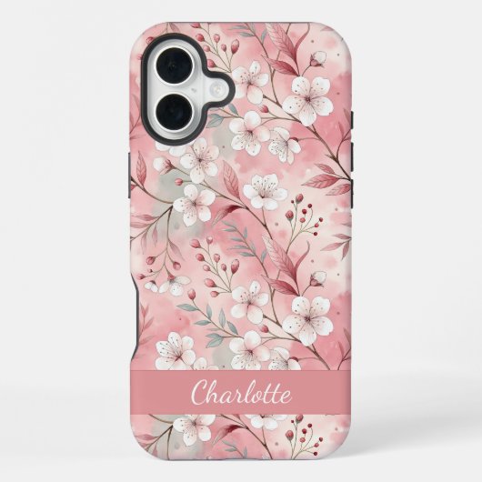 Aangepast Sakura-bloempatroon Roze  iPhone Hoesje (Achterkant)