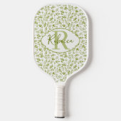 Aangepast Salie Groene Olijfblad Chic Monogram Ont Pickleball Paddle (Achterkant)