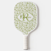 Aangepast Salie Groene Olijfblad Chic Monogram Ont Pickleball Paddle (Voorkant)