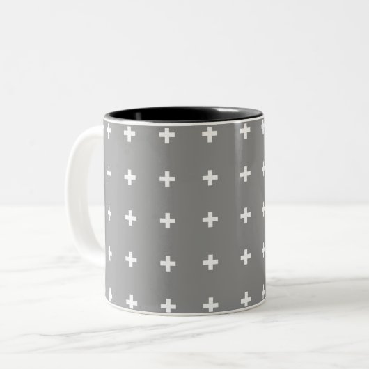 Aangepast - Scandinavische stijl White Plus-tekens Tweekleurige Koffiemok (Voorkant links)