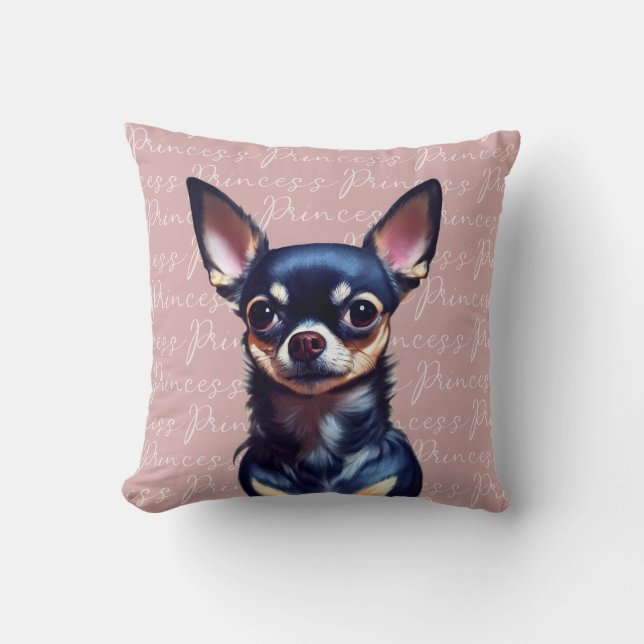 Aangepast Schattig Chihuahua Pink Kussen (Voorkant)