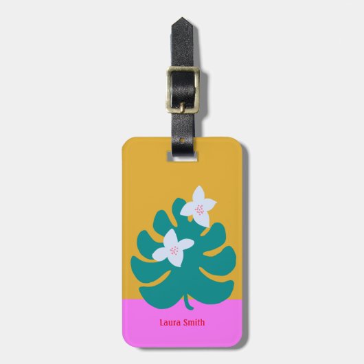 Aangepast schattig modern palm genaamd geel Label Bagagelabel (Voorkant verticaal)