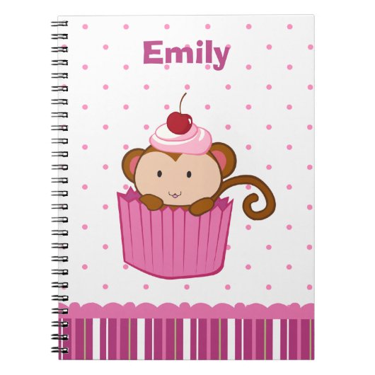 Aangepast schattig roze cupcake-aapje notebook notitieboek (Voorkant)