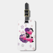 Aangepast schattig roze pony met hart bagagelabel (Voorkant verticaal)