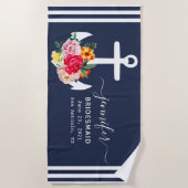 Aangepast scheepsanker badkamer oceaan marineblauw strandlaken (Voorkant)