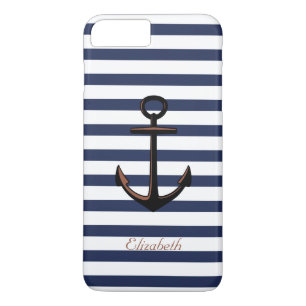 Aangepast scheepsschip Blue Nautical Brass Anchor Case-Mate iPhone Case