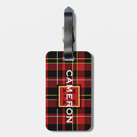 Aangepast schildpad Rood zwart-wit TartanPatroon Bagagelabel (Achterkant verticaal)