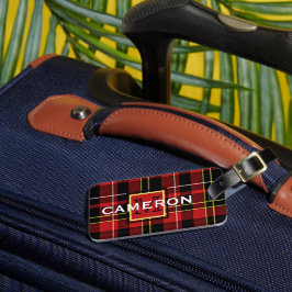 Aangepast Schots Rood Zwart Geel Wit Tartan Patroo Bagagelabel