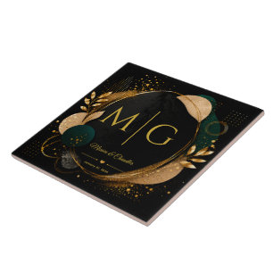 Aangepast Schrift op Luxe Zwart Goud Abstract Fram Tegeltje