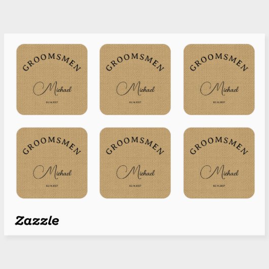 Aangepast script bruidsjonkers Natuurlijke jute te Vierkante Sticker (Vel)