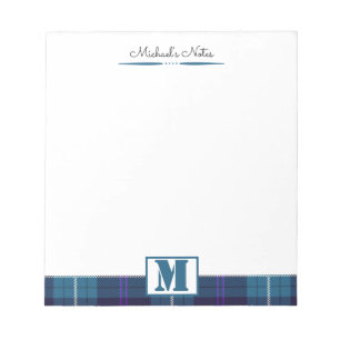 Aangepast script Celadon Blauw Geruit Tartan Monog Notitieblok