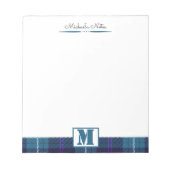 Aangepast script Celadon Blue Pset Tartan Monogram Notitieblok (Voorkant)
