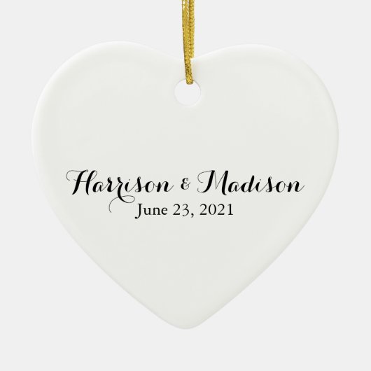 Aangepast script Couple Name Date Wedding Keramisch Ornament (Voorkant)