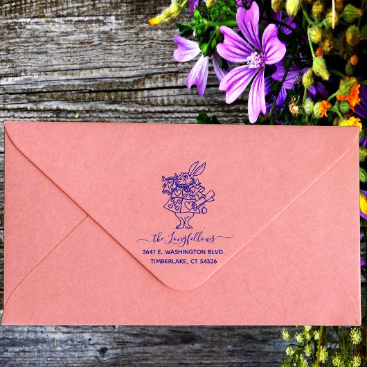 Aangepast script Familienaam Konijn Retouradres Zelfinktende Stempel