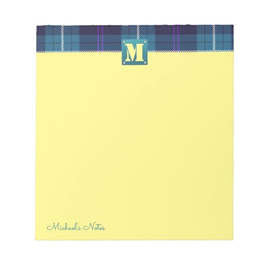 Aangepast script gegoten tartan leder Monogram gee Notitieblok (Voorkant)