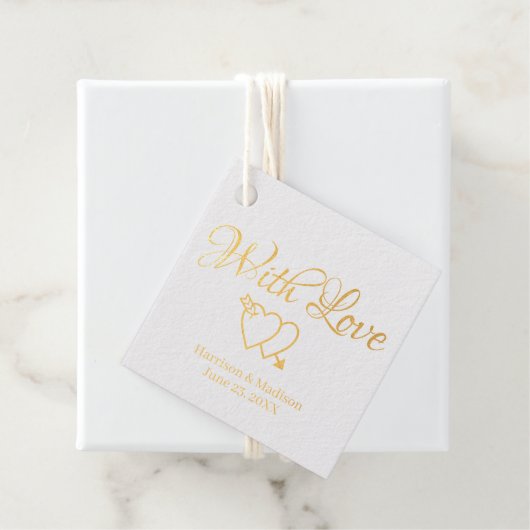 Aangepast script gouden harten Weddenschap Bedankjes Labels (Met doos)