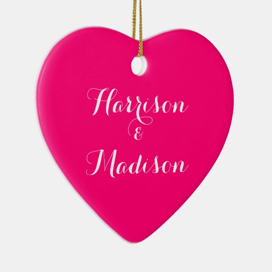 Aangepast script hete roze Couple's Name Wedding Keramisch Ornament (Rechts)