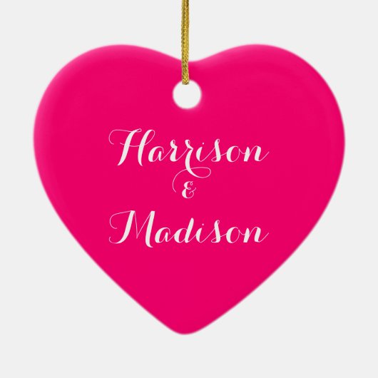 Aangepast script hete roze Couple's Name Wedding Keramisch Ornament (Achterkant)