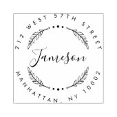 Aangepast script & krans Achternaam Retouradres Rubberstempel (Afrduk)
