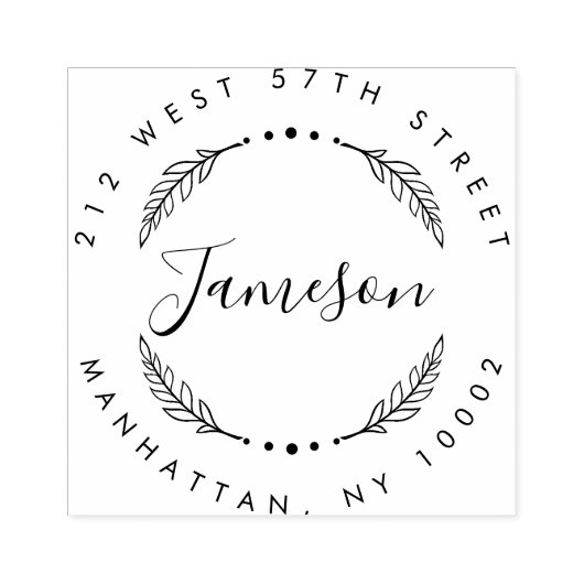 Aangepast script & krans Achternaam Retouradres Rubberstempel (Afrduk)