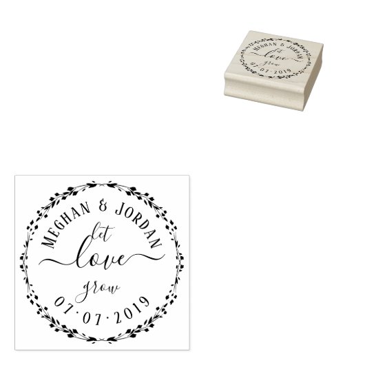Aangepast script & krans Laat liefde groeien bruil Rubberstempel (Gestempeld)