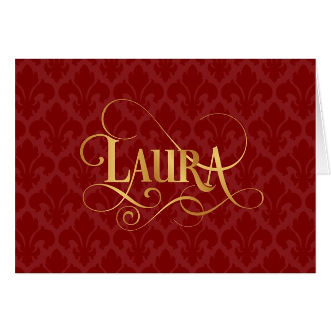 Aangepast script Laura Gold Red Fleur-de-Lis (Voorkant Horizontaal)