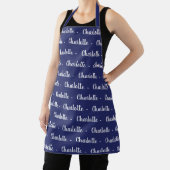 Aangepast script marineblauw wit chic patroon schort (Insitu)