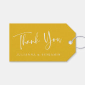 Aangepast script Modern Yellow Weddenschap Bedankt Cadeaulabel (Voorkant (Horizontaal))