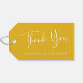 Aangepast script Modern Yellow Weddenschap Bedankt Cadeaulabel (Achterkant Horizontaal)