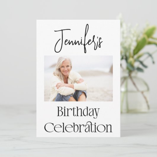 Aangepast Script Moderne foto Verjaardagsfeestje Kaart (Staand voorkant)