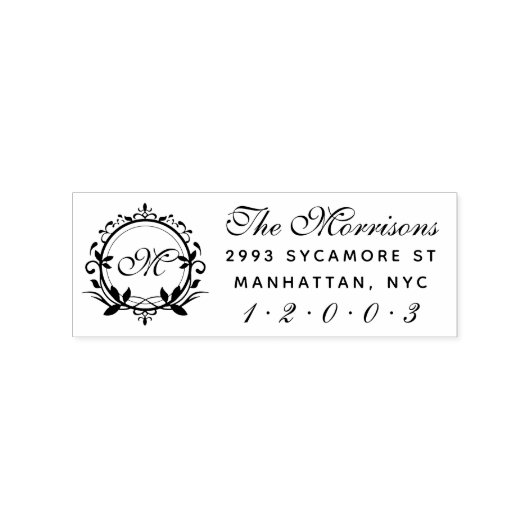 Aangepast script Monogram Achternaam Retouradres Rubberstempel (Afrduk)