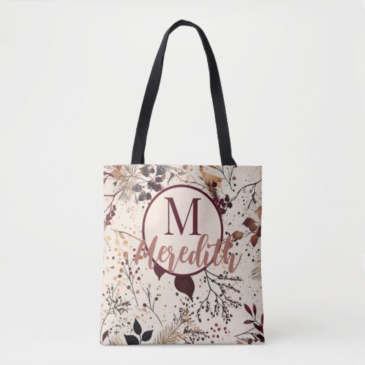Aangepast Script Monogram Herfst Blauw Blauw Roze Tote Bag (Voorkant)