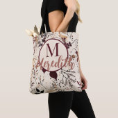 Aangepast Script Monogram Herfst Blauw Blauw Roze Tote Bag (Dichtbij)