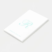 Aangepast script-monogram & naam, licht turquoise post-it® notes (Schuin)