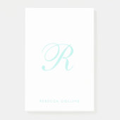 Aangepast script-monogram & naam, licht turquoise post-it® notes (Voorkant)