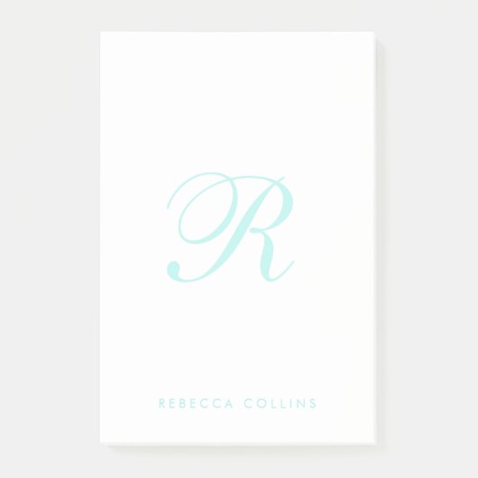 Aangepast script-monogram & naam, licht turquoise post-it® notes (Voorkant)