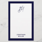Aangepast script monogram Navy Blue Briefpapier (Voorkant)