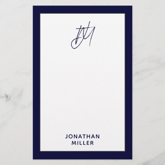 Aangepast script monogram Navy Blue Briefpapier (Voorkant)