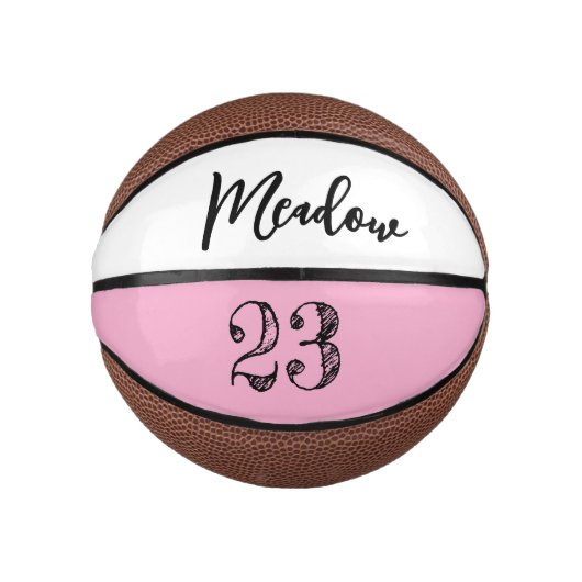 Aangepast script Naam Nummer Zwart Wit Basketbal (Voorkant)