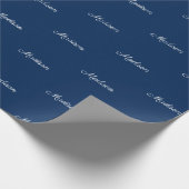 Aangepast script Naam Tekst blauw wit Birthday Gif Cadeaupapier (Hoek)