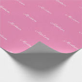 Aangepast script Naam Tekst roze wit chic Cadeaupapier (Hoek)