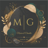 Aangepast script op luxe zwart gouden abstract kad sticker (Voorkant)