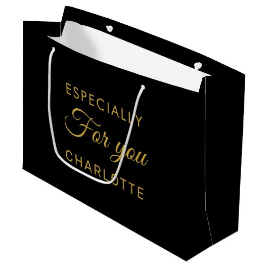 Aangepast script Persoonlijke tekst Modern Zwart Groot Cadeauzakje (Voorkant Gekanteld)