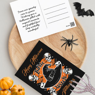 Aangepast script Pompoen Schedel Retro Halloween W Briefkaart