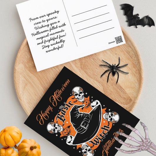 Aangepast script Pompoen Schedel Retro Halloween W Briefkaart