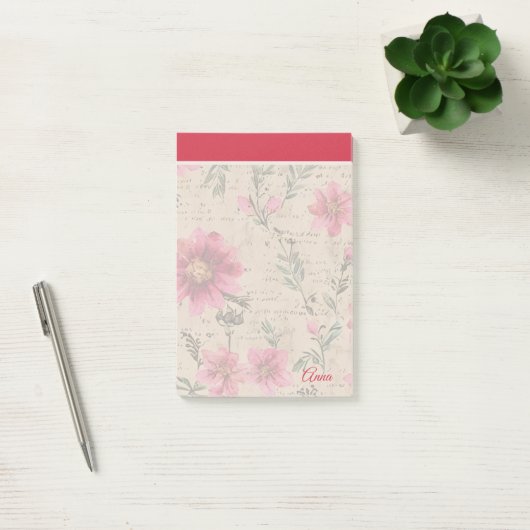 Aangepast script romantische  bloemenachtergrond post-it® notes (Kantoor)